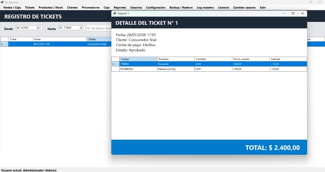 Historial de tickets